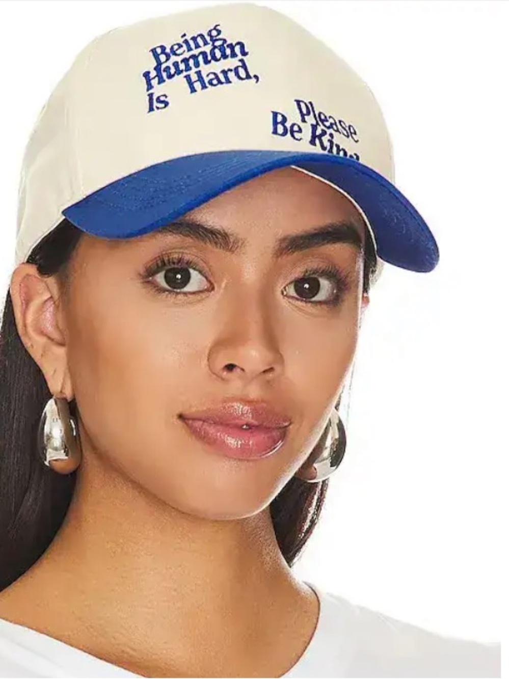 Be Kind Embroidered Two-Tone Cap — Cream & Blue